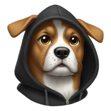 dog wearing a black hoodie with a big white x on it sticker