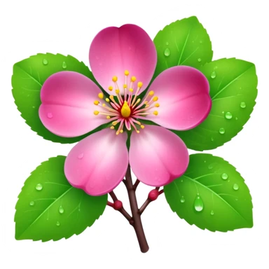 Realistic plum blossom flower, high definition, dew drops, realistic vibrant green leaves sticker