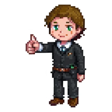 man pointing to the right sticker