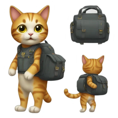 Small Cat wearing a side bag and standing on 2 legs like human sticker