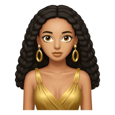 Solange brown eyes, black long hair, gold dress with earrings sticker