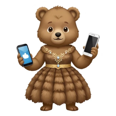russia bear with custome dress and smartphone sticker