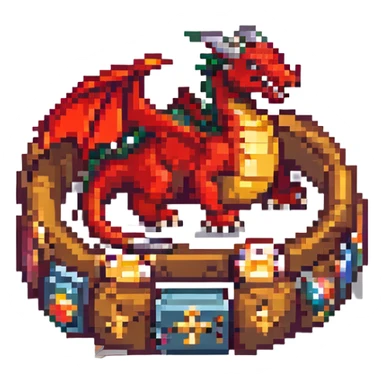 pixel art dragon, red, curled around treasure sticker