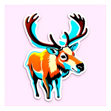 A caribou wearing a name tag that reads “Lou” sticker