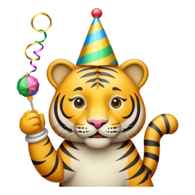 Party Tiger with a party hat and a party popper sticker
