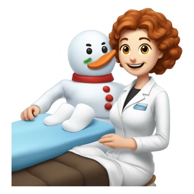 A hot snowman with a mustache giving a hot Auburn haired Scientist a back rub using a massage table ￼ sticker
