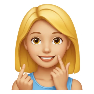 yellow smiling face girl with one hand under chin sticker