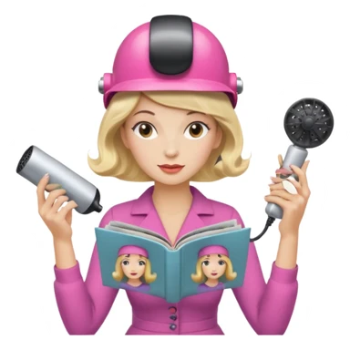 Emoji de mujer con casco secador, pelo recogido, rulos y leyendo revista cogiéndola con las dos manos estilo vintage chic sticker