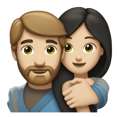 White man BROWN beard and blue eyes and BROWN hair hugging white woman with long straight black hair and green eyes sticker