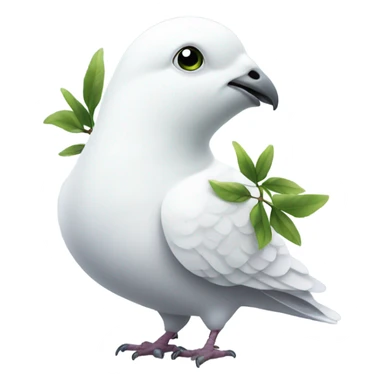 a white pigeon with a green twig in its beak sticker