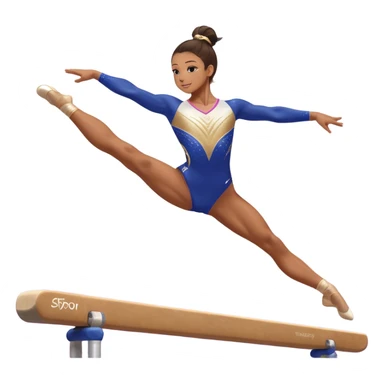 A gymnast performing a flawless routine on the balance beam, showcasing strength and grace. The scene captures the precise, elegant movement with perfect balance and form. The background features a gymnastics arena with vibrant lighting and cheering crowds, emphasizing athleticism and poise. sticker