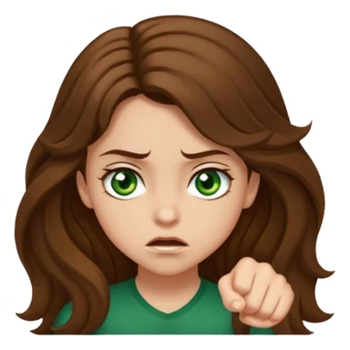 girl with green hazel eyes and brown long and waybe hair wanting to give me a punch sticker