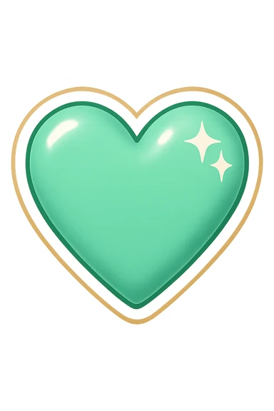 Add sparkles with a shine to the mint color heart, keep the background transparent. sticker