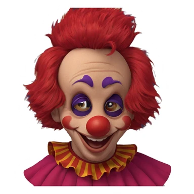 red-haired clown with a smile sticker