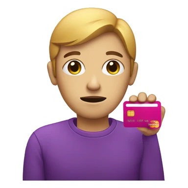 sad person holding purple credit card sticker