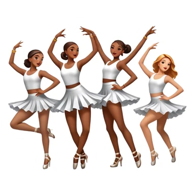 Icon for Contemporary Dance: a synchronized group dance performance with dancers in modern outfits, performing on stage with bright spotlighting and energetic movement. The icon should capture the dynamic and vibrant nature of contemporary dance. Transparent background. sticker