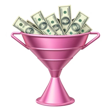pink marketing funnel with dollars at the buttom sticker