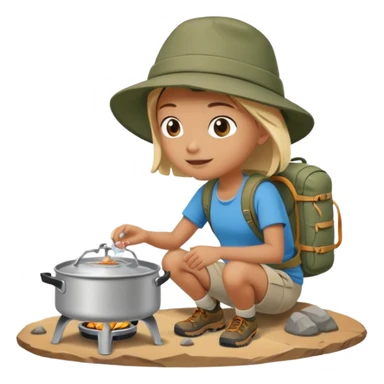 A camper boiling water on a portable stove, enjoying the outdoor breeze.
 sticker