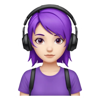 Gamer Girl with black Headset + Purple Hair, white T-shirt sticker