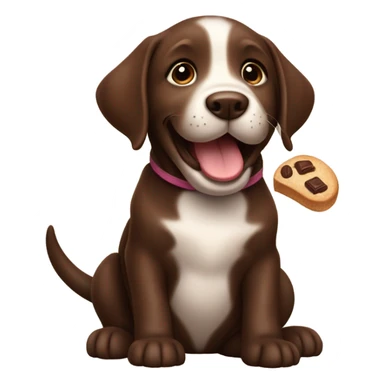 Chocolate lab puppy celebrating success with treat sticker