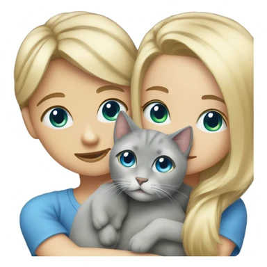 Blonde girl blue eyes hugs grey cat sticker