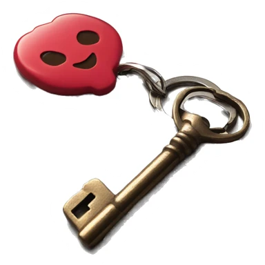 Old key attached to red float key ring sticker