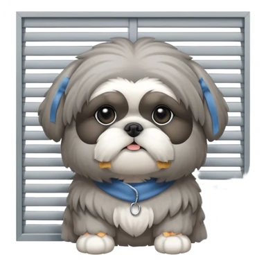 cute all grey shih tzu BEHIND A WINDOW WITH BLINDS AND PEEKING THROUGHT THE SLATS BEHIND THE WINDOW sticker