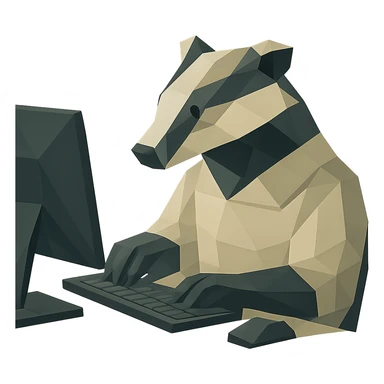 Remove the background so the badger working at a computer is on a transparent background, keep the polygonal style. sticker