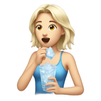 Teen girl eating small ice with her hands from a glass cup sticker
