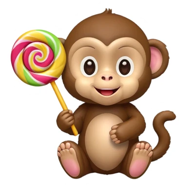 Monchichi monkey toy holding a colorful lollipop sticker