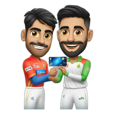 Rashid khan giving uno card to babar azam sticker