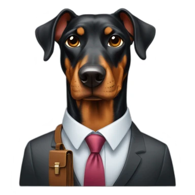 Doberdore dog (floppy ears) in tie and with briefcase  sticker