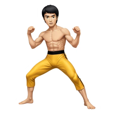 Cinematic Realistic portrait of Bruce Lee, shown as a legendary martial artist in a dynamic, powerful pose with modern athletic attire and finely detailed muscle definition, rendered in dramatic action lighting sticker