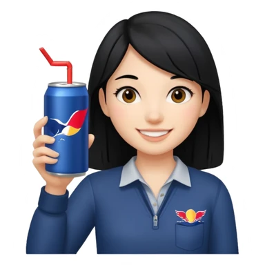 smiling girl with black hair with Redbull sticker