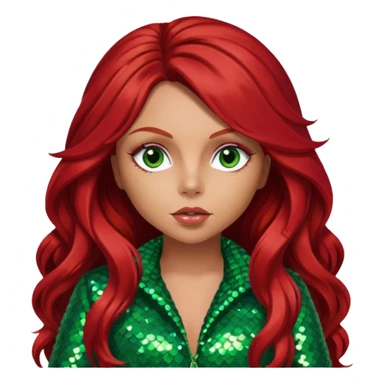 Jesy Nelson from Little Mix with long red hair, green sequin outfit sticker