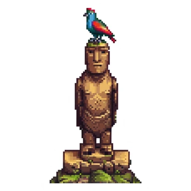 A bird perched on a moai statue. sticker