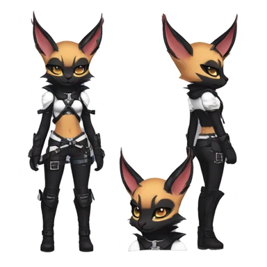 cool kawaii anthro edgy pretty elegant beautiful fantasy black ethereal nargacuga-Noivern-caracal-Quiana-Fakemon collar techwear harness leather garter belt pouches sticker