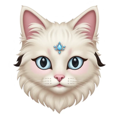 Neva masquerade cat, very fluffy, with pale blue eyes and rose nose sticker