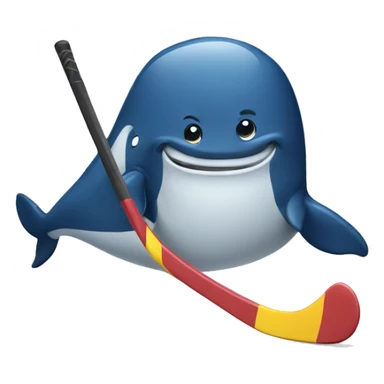 A whale holding a hockey stick sticker