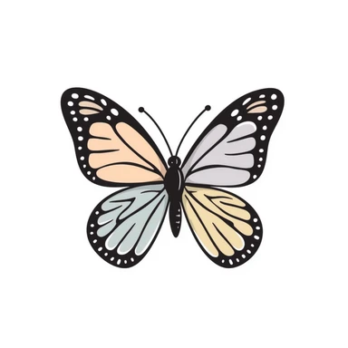 a butterfly with detailed wings and delicate patterns, in pastel colors dd9fb0, ffc6d3, a3bfc9, c4bee2, f1b091 sticker