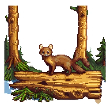 a pine marten pixelated 16-bit style standing on a log sticker