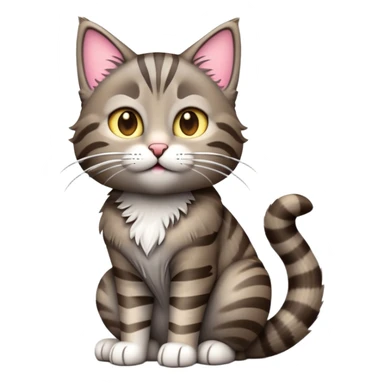 cinematic-[grey brown tabby cat]-realistic-emoji,-tail-curled-playfully-around-its-paws,-head-tilted-dramatically,-scruffy-[grey]-fur,-simplified-yet-realistic-focused-features,-highly-detailed,-glowing-with-an-almost-sarcastic-glow sticker