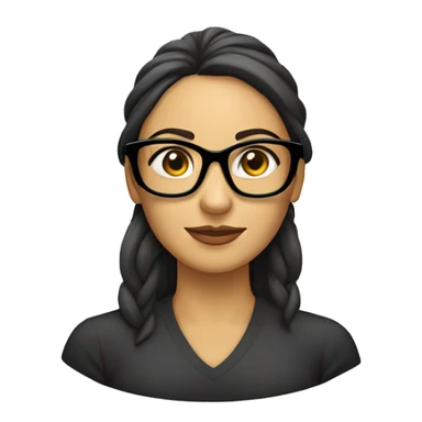 Mujer blanca con gafas, gafas rectangulares, con coleta morena, sticker