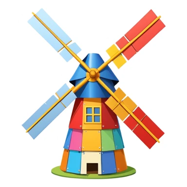 playful improvised windmill built from discarded household items, patchwork look sticker