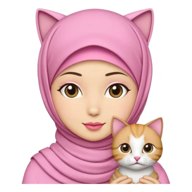 wanita hijab pink dengan 1 kucing sticker