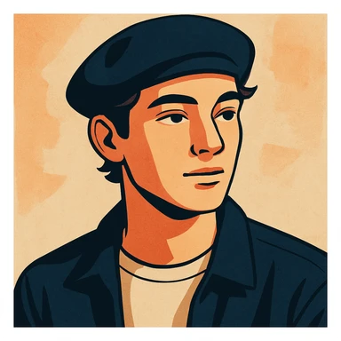 a young man wearing a beret, modern illustration style sticker