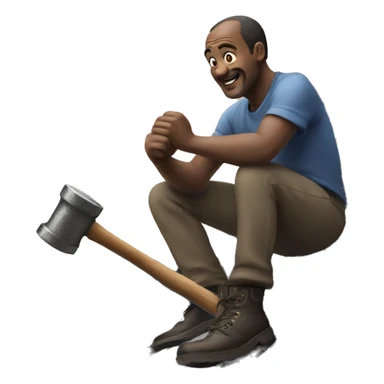 Man on a roof with a hammer sticker