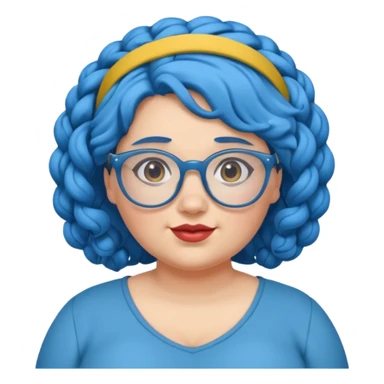 curly fat woman with blue hair and glassess and headband sticker