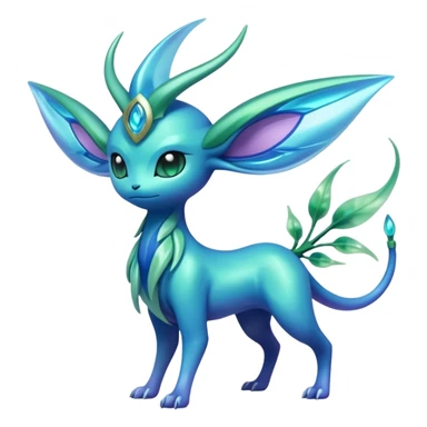 Futuristic shiny pastel bioluminescent transparent translucent iridescent glowing neon cool tough evil Suicune-Bayleaf-Celebi-Pokémon-Fakémon-hybrid-creature sticker