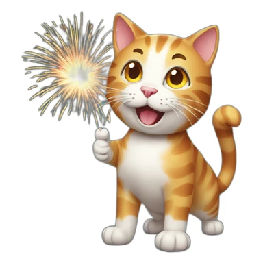 a happy cat with firework sticker
